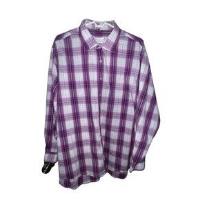 Van Heusen Regular Fit Purple/White Plaid Long Sleeve Button Up‎ Shirt Mens XXL